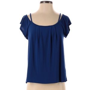 CeCe Vibrant Blue off the shoulder blouse with adjustable straps.
